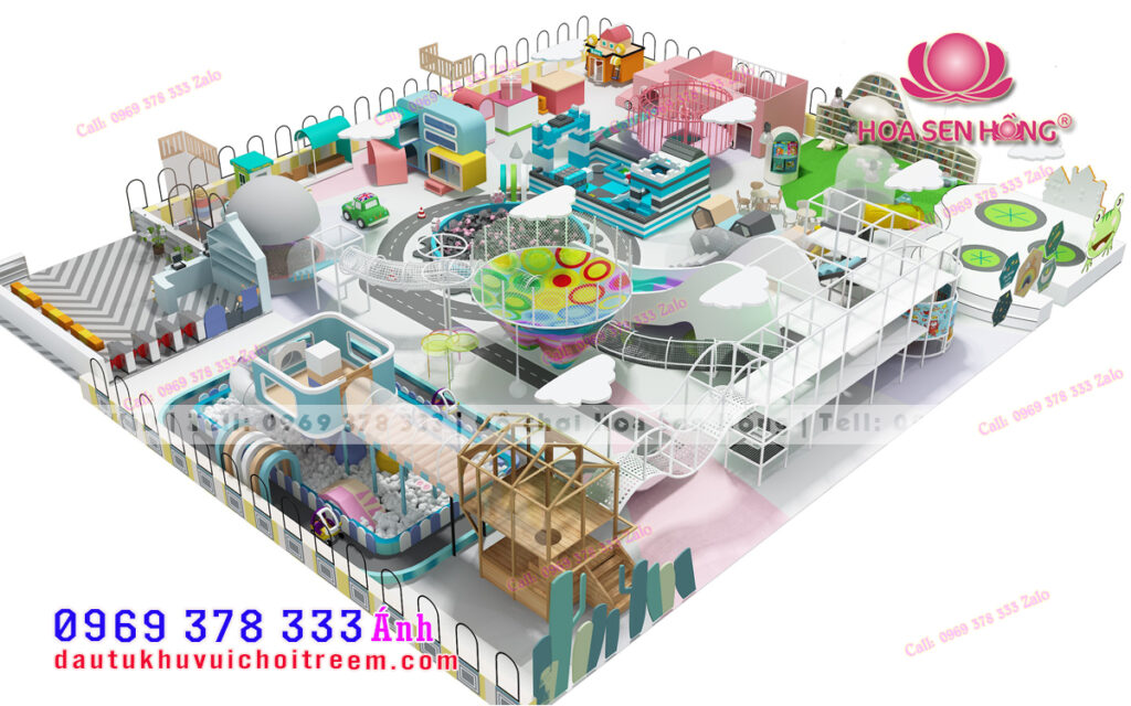 Thiết kế 3D khu vui chơi trẻ e, diện tích 500m vuông